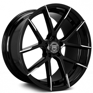 20" Staggered Lexani Wheels Stuttgart Gloss Black with Machined Tips Rims 